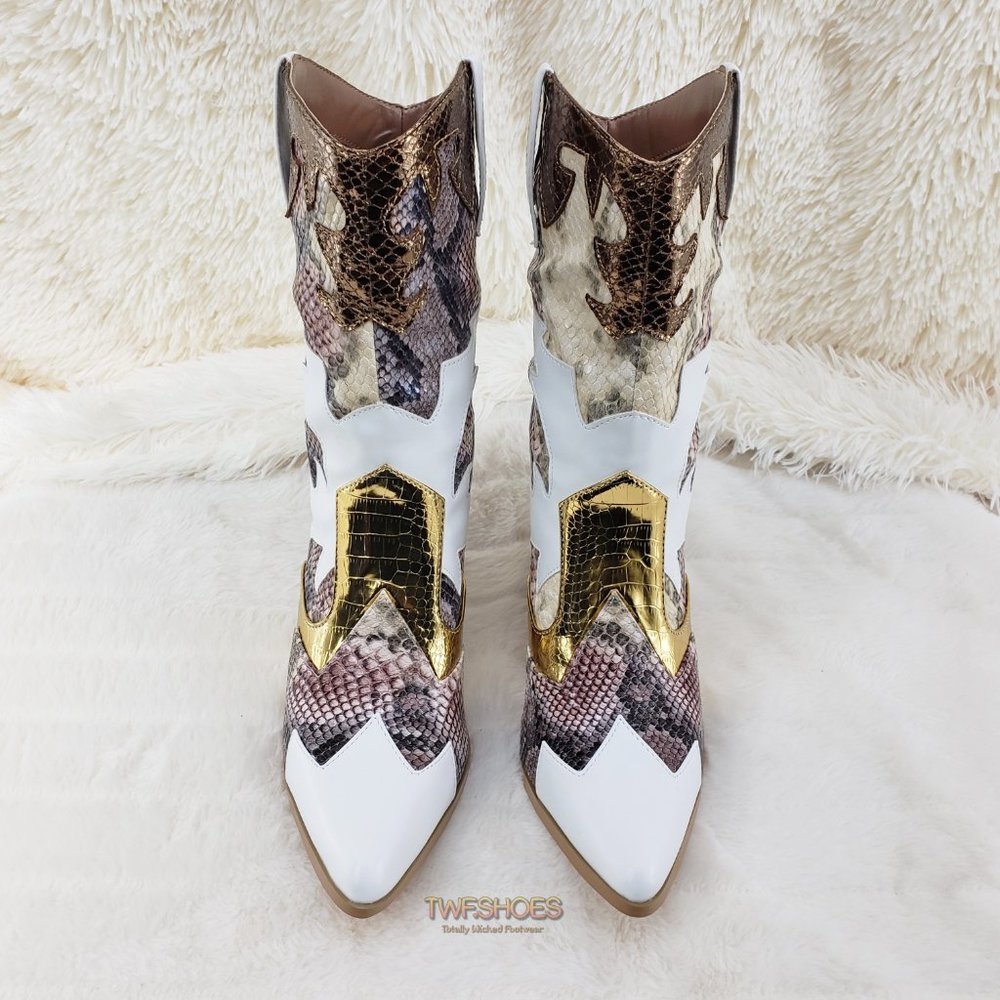 Western Cowboy Ankle boots White Snake Gold - Picture 12 of 14